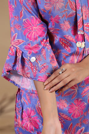Purple Colour Muslin Printed Co-Ord Set
