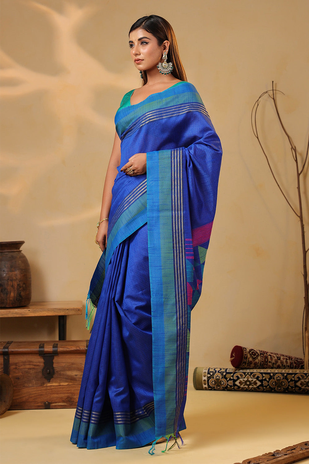 Blue Organza Woven Saree