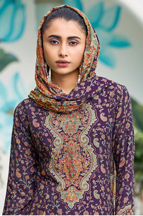 Purple Muslin Floral Printed Unstitched Suit Material