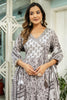 Grey Color Cotton Printed Anarkali Suit