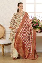 Cream Georgette Floral Resham Woven Unstitched Suit Material
