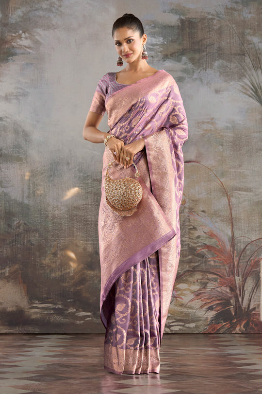 Lavender Silk Banarasi Woven Saree