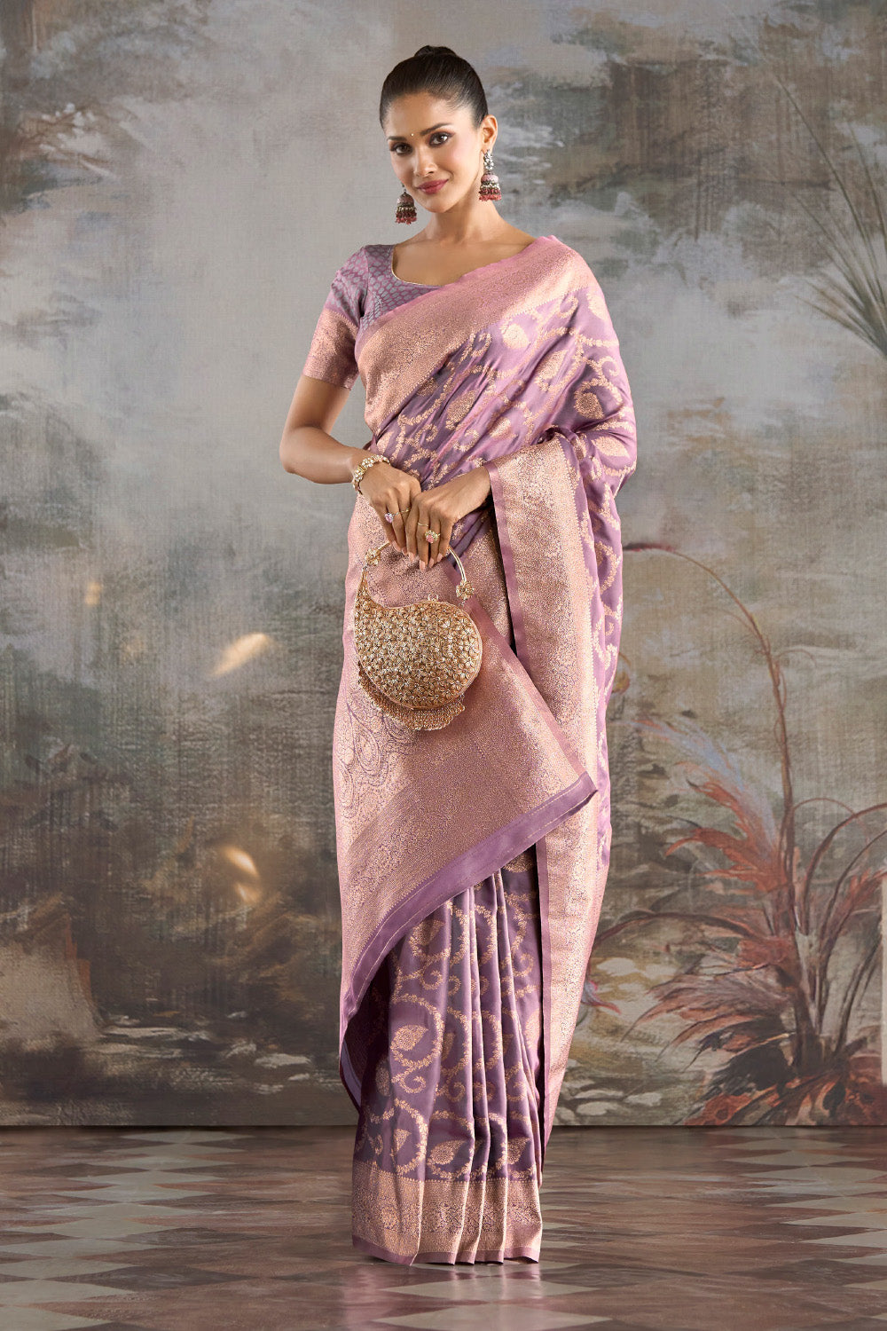 Lavender Katan Silk Banarasi Woven Saree