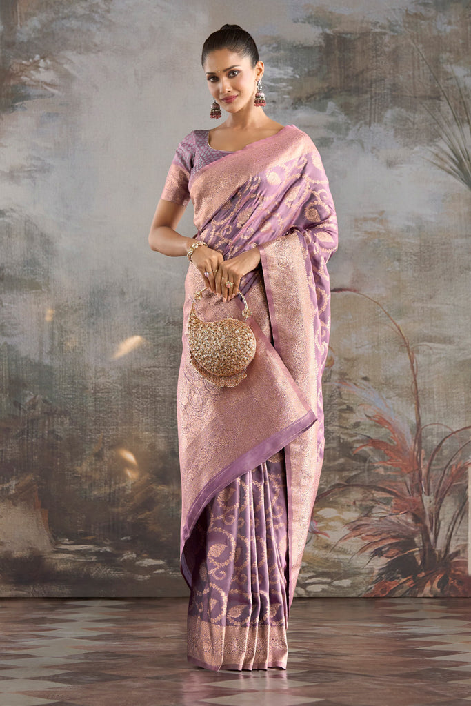 Lavender Katan Silk Banarasi Woven Saree