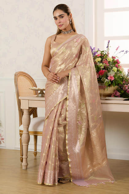 Mauve Metalic Tissue Zari Woven Saree