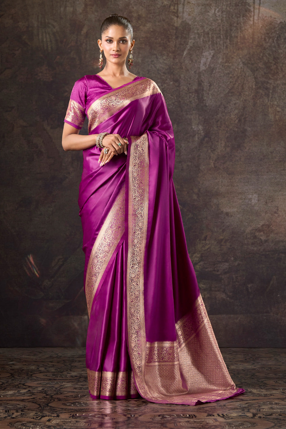 Purple Satin Silk Woven Saree