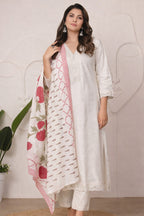 White Cotton Embroidered And Lace Work Suit Set