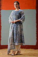 Grey Cotton Floral Printed Suit Set