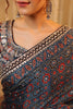 Navy Pure Mulberry Silk Printed And Embroidered Saree