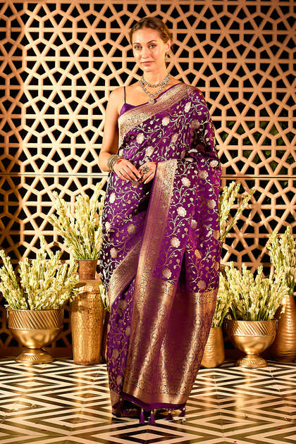 Purple Banarasi Katan Silk Saree