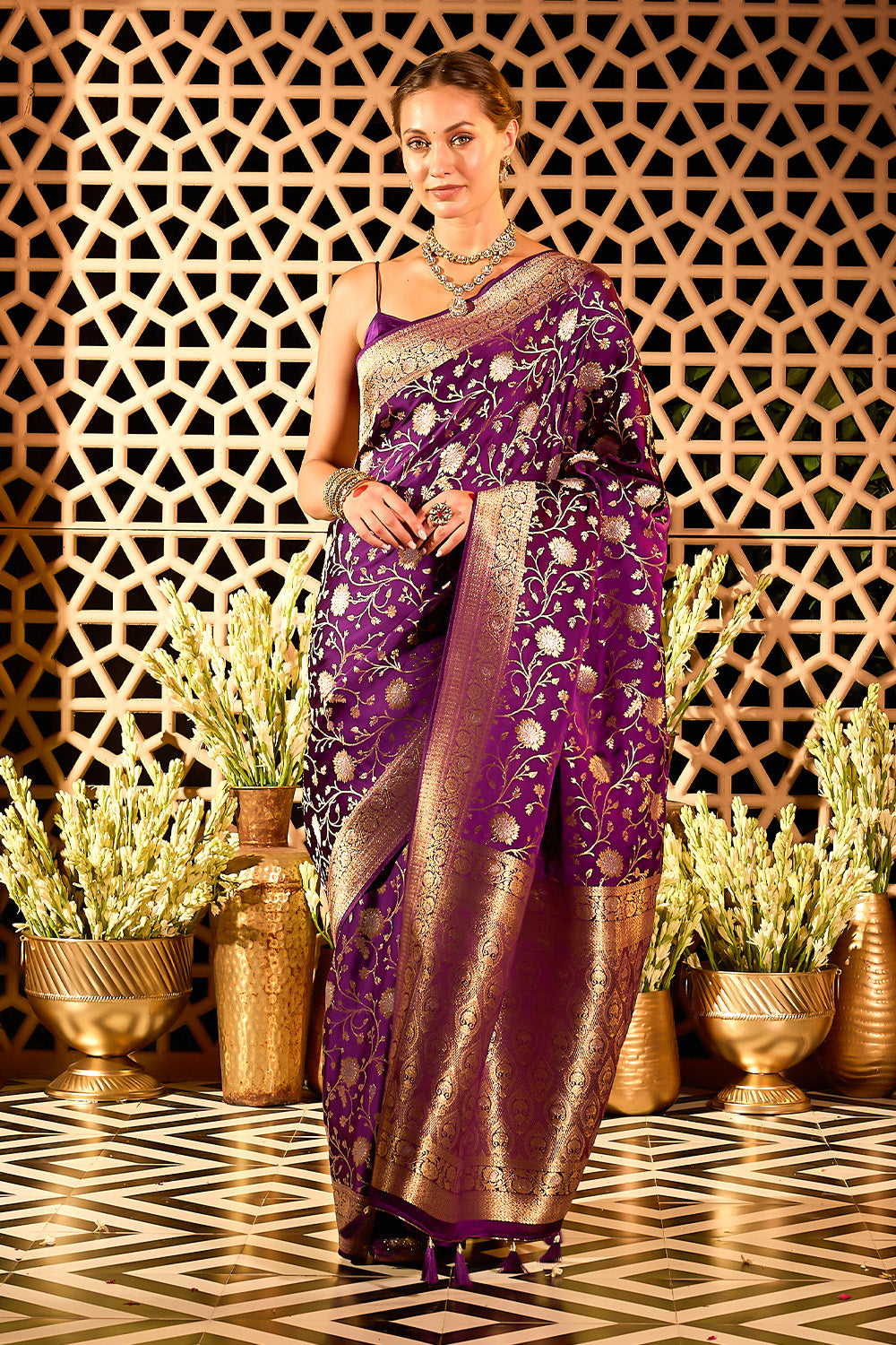 Purple Banarasi Katan Silk Saree