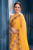 Pale Yellow Pure Georgette Resham, Zari and Sequins Embroidered Saree