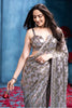 Grey Pure Georgette Sequins Embroidered Saree