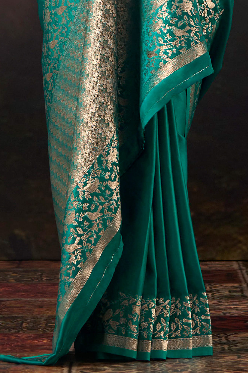 Teal Woven Mulberry Silk Saree