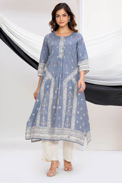 Grey Cotton Printed Suit Set