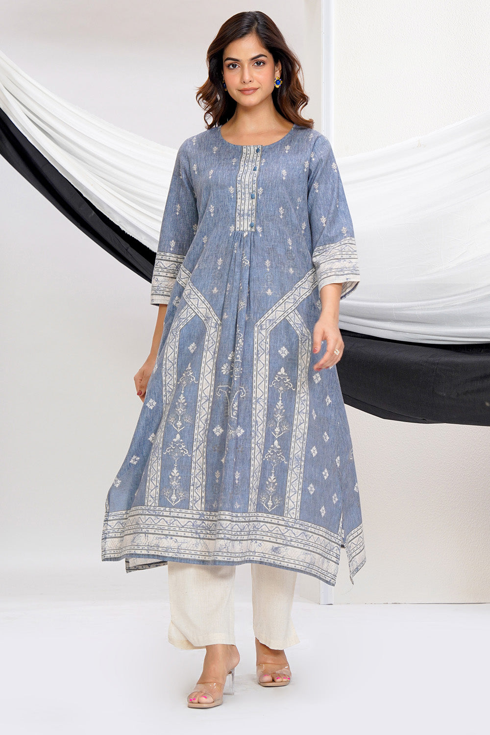 Grey Cotton Printed Suit Set