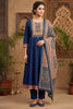 Navy Neck-Printed Cotton Anarkali Suit