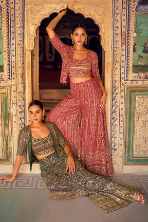 Rani Embroidered Crop-Top Palazzo Indo-Western Dress With Embroidered Jacket