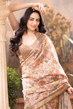 Beige Crepe Silk Floral Printed Saree