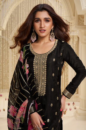 Black Silk Zari Woven Suit Set