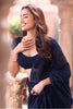 Navy Georgette Resham And Swaroski Embroidered Saree