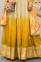 Cream & Mustard Ombre Embroidered Anarkali Suit