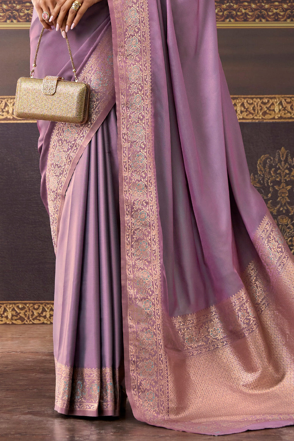 Lavender Zari Woven Mulberry Silk Saree