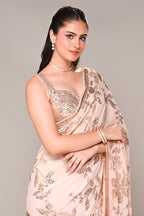 Baby Pink Color Georgette Sequins Embroidered Saree