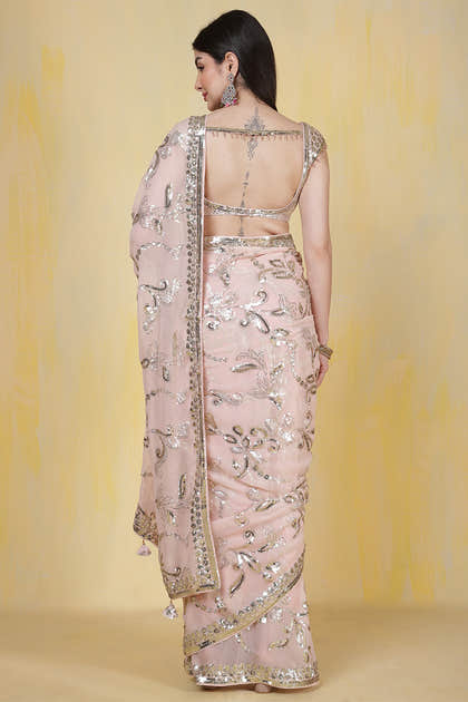 Dusty Pink Sequins Embroidered Georgette Saree