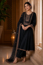 Black Crepe Silk Zari and Sequins Embroidered Anarkali Suit