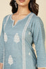Blue Cotton Emboridered And Printed Suit Set