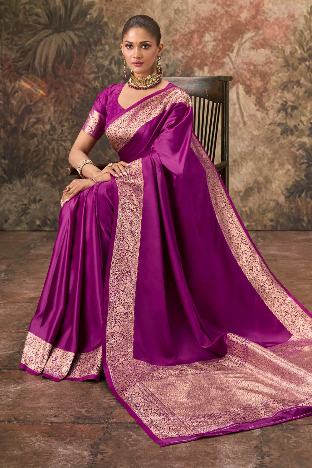 Purple Mulberry Silk Woven Saree