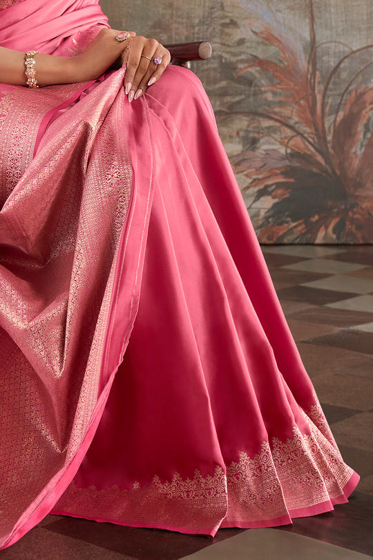 Dusty Pink Zari Woven Satin Silk Saree