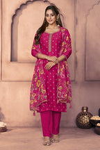 Cherry Red Embroidered Suit Set