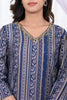 Navy Blue Color Muslin Printed & Neck Embroidered Suit