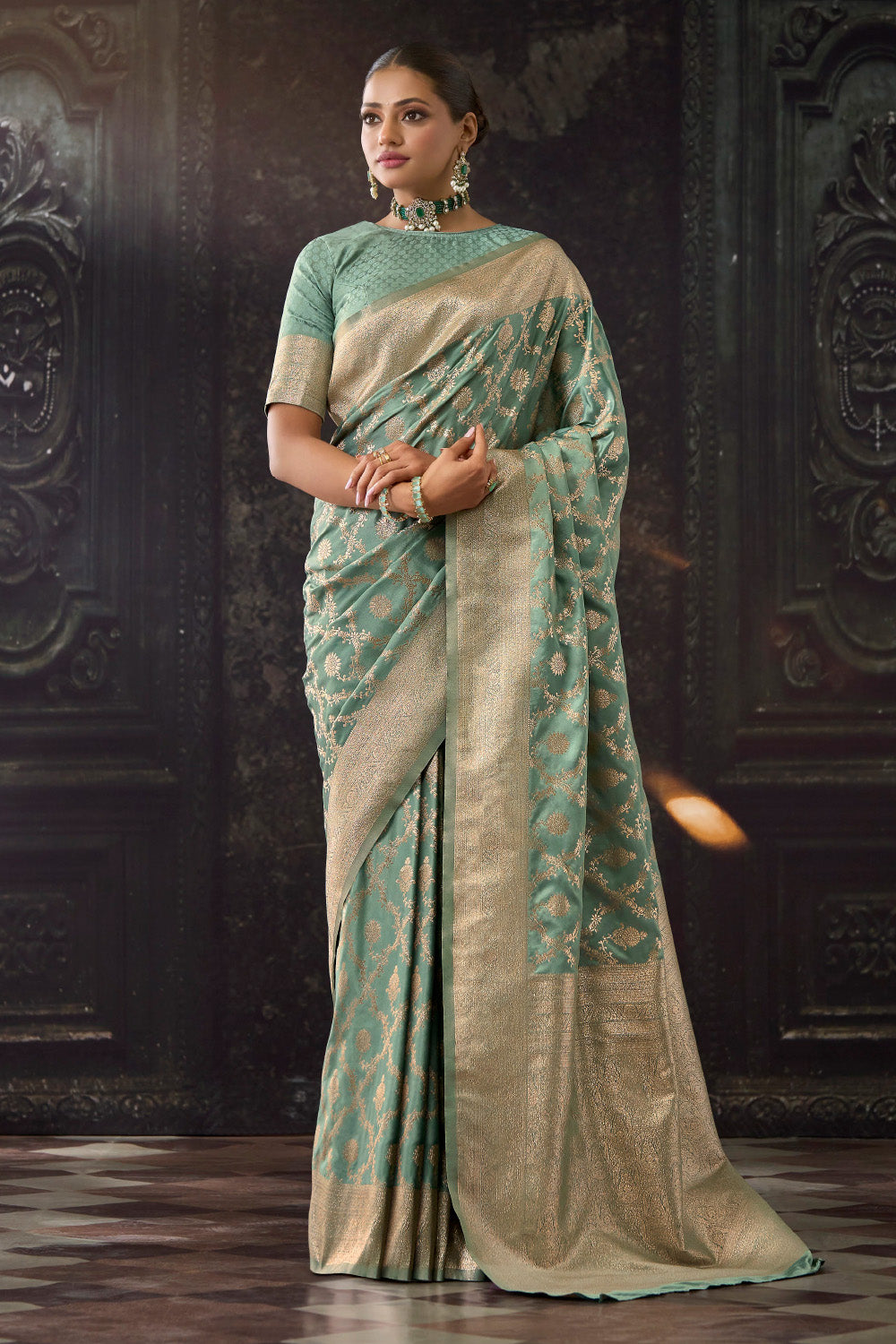 Sea Green Katan Silk Banarasi Woven Saree