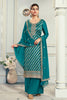Teal Embroidered & Woven Chanderi Silk Unstitched Suit Fabric
