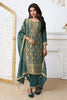 Teal Zari Floral Woven Silk Suit Set
