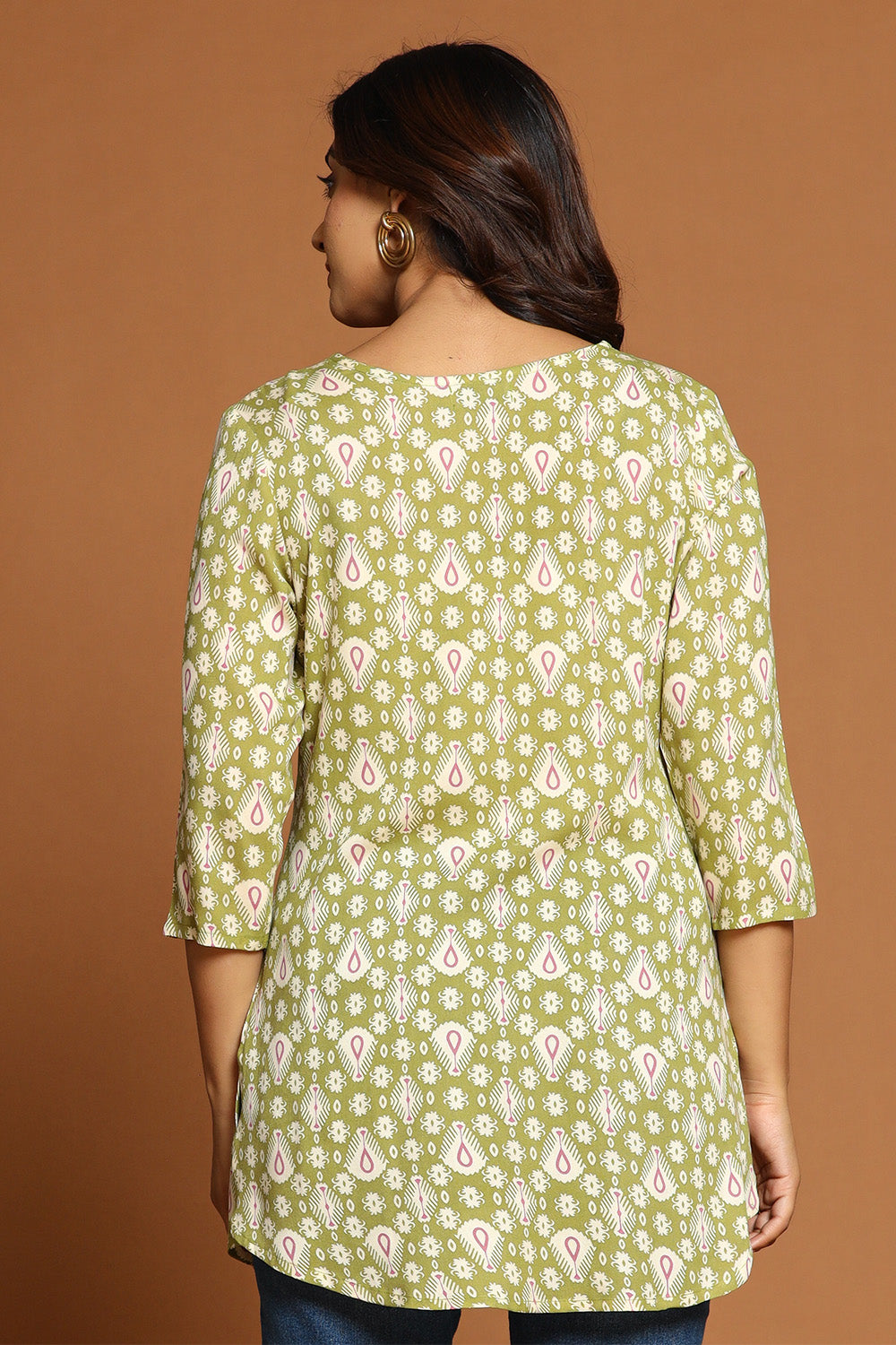 Sage Green & Beige Color Cotton Printed Tunic