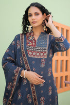 Blue Colour Printed Muslin Straight Suit