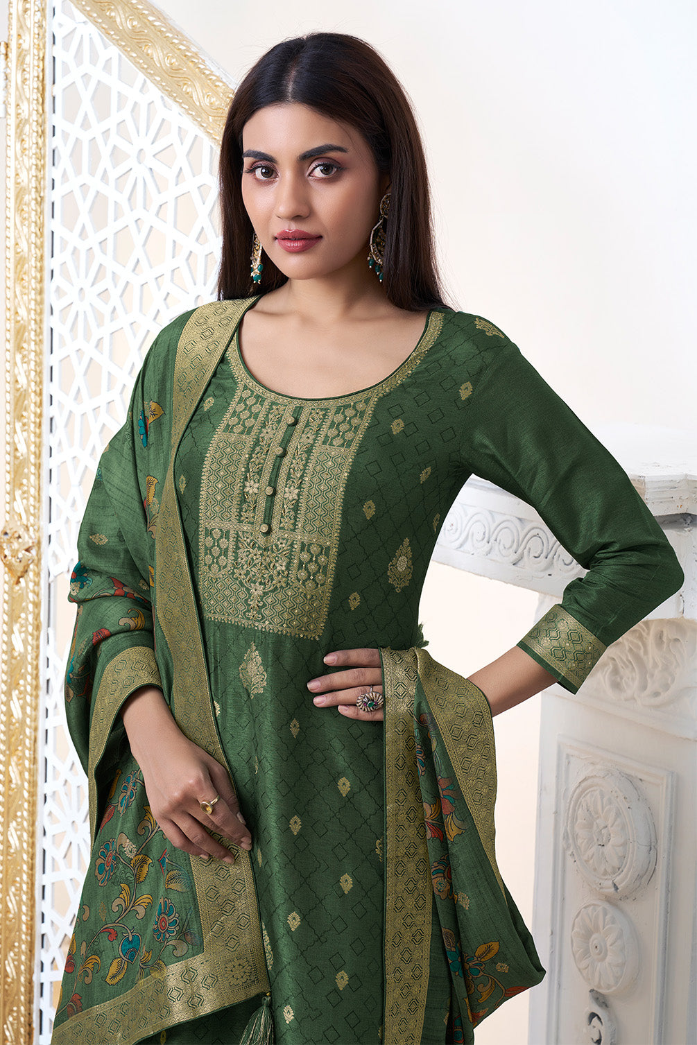 Green Silk Zari Woven Suit Set