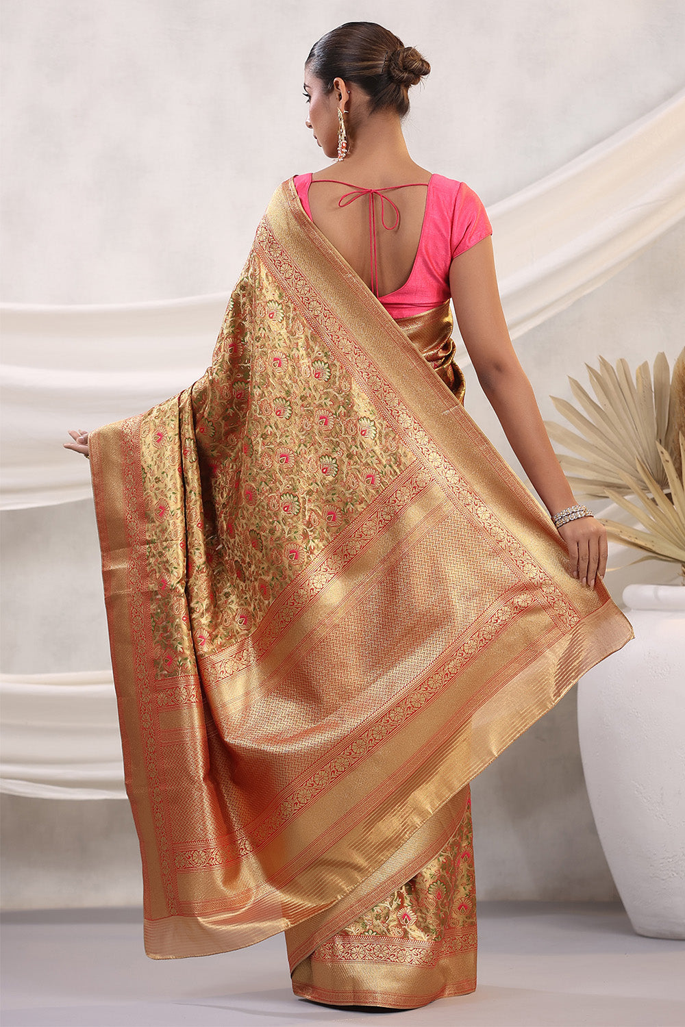 Gold Color Banarasi Silk Woven Saree