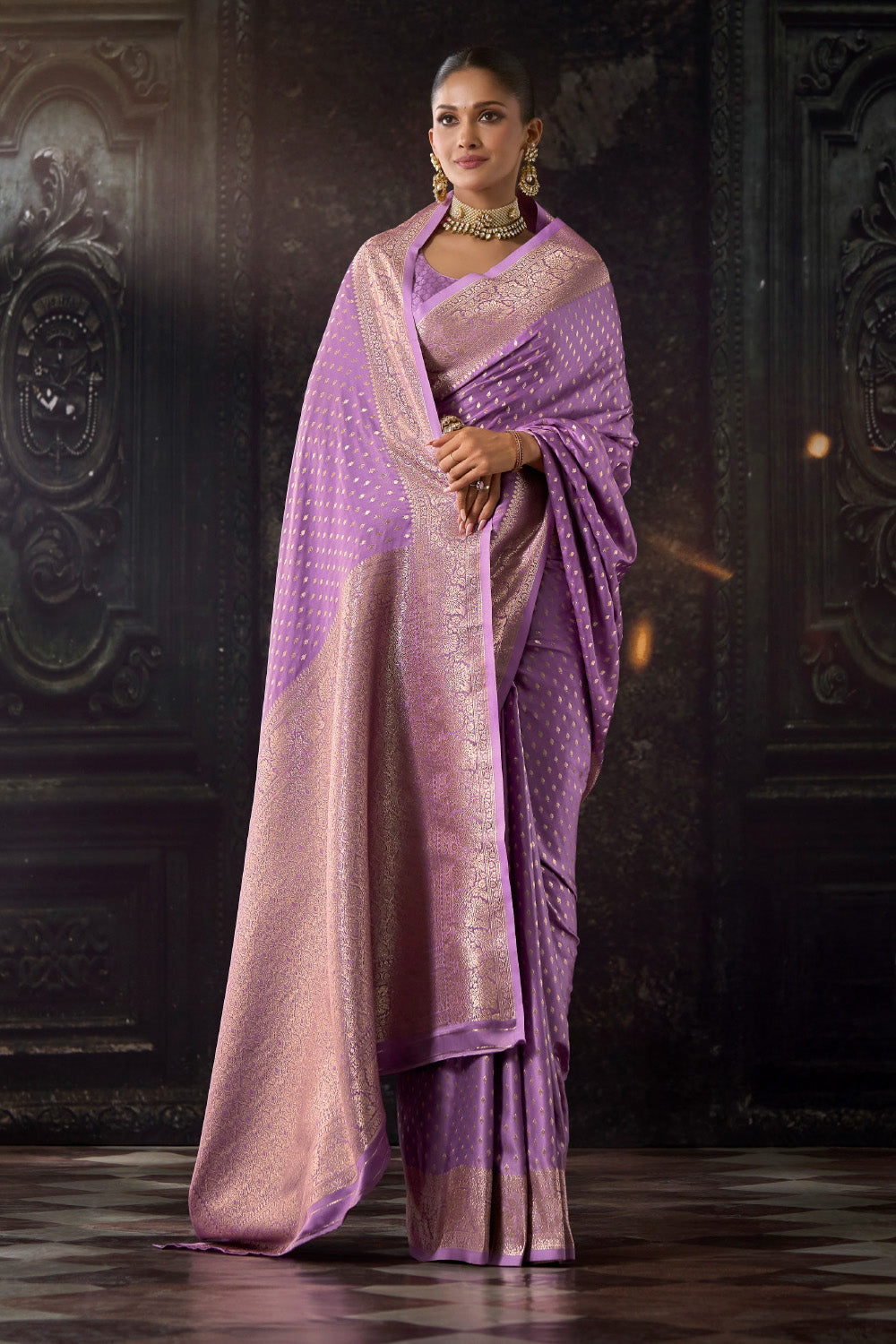Opera Mauve Zari Woven Soft Silk Saree
