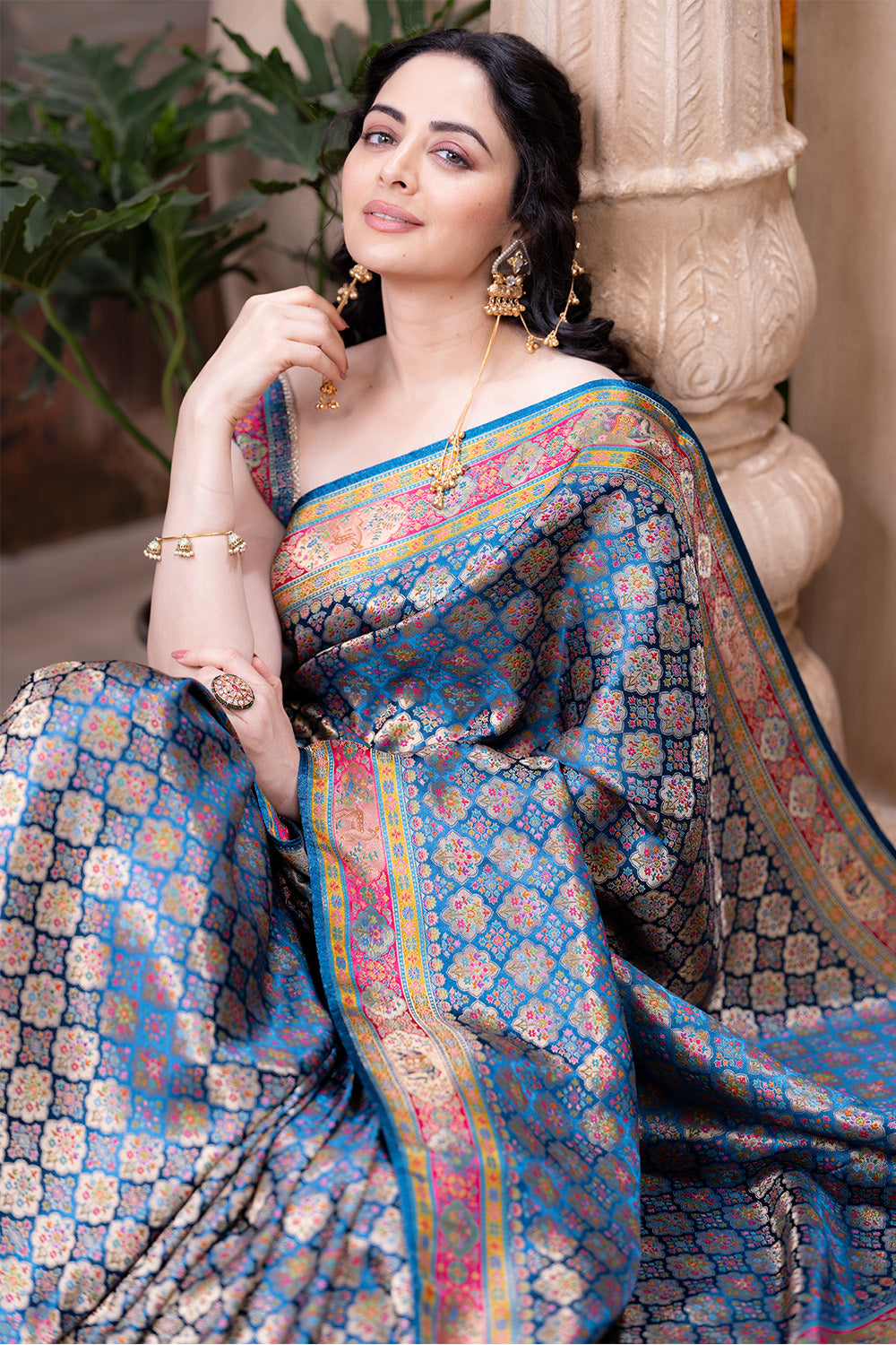 Blue Maheshwari Silk Soft Brocade Woven Saree