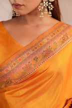 Mustard Soft Silk Kalamkari Woven Saree