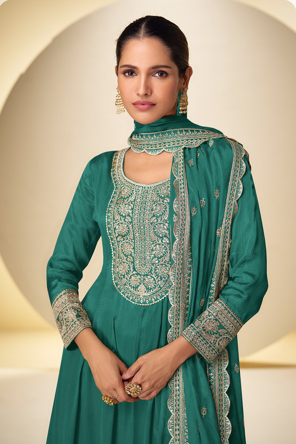Crepe Silk Embroidered Anarkali Suit With Embroidered Sharara