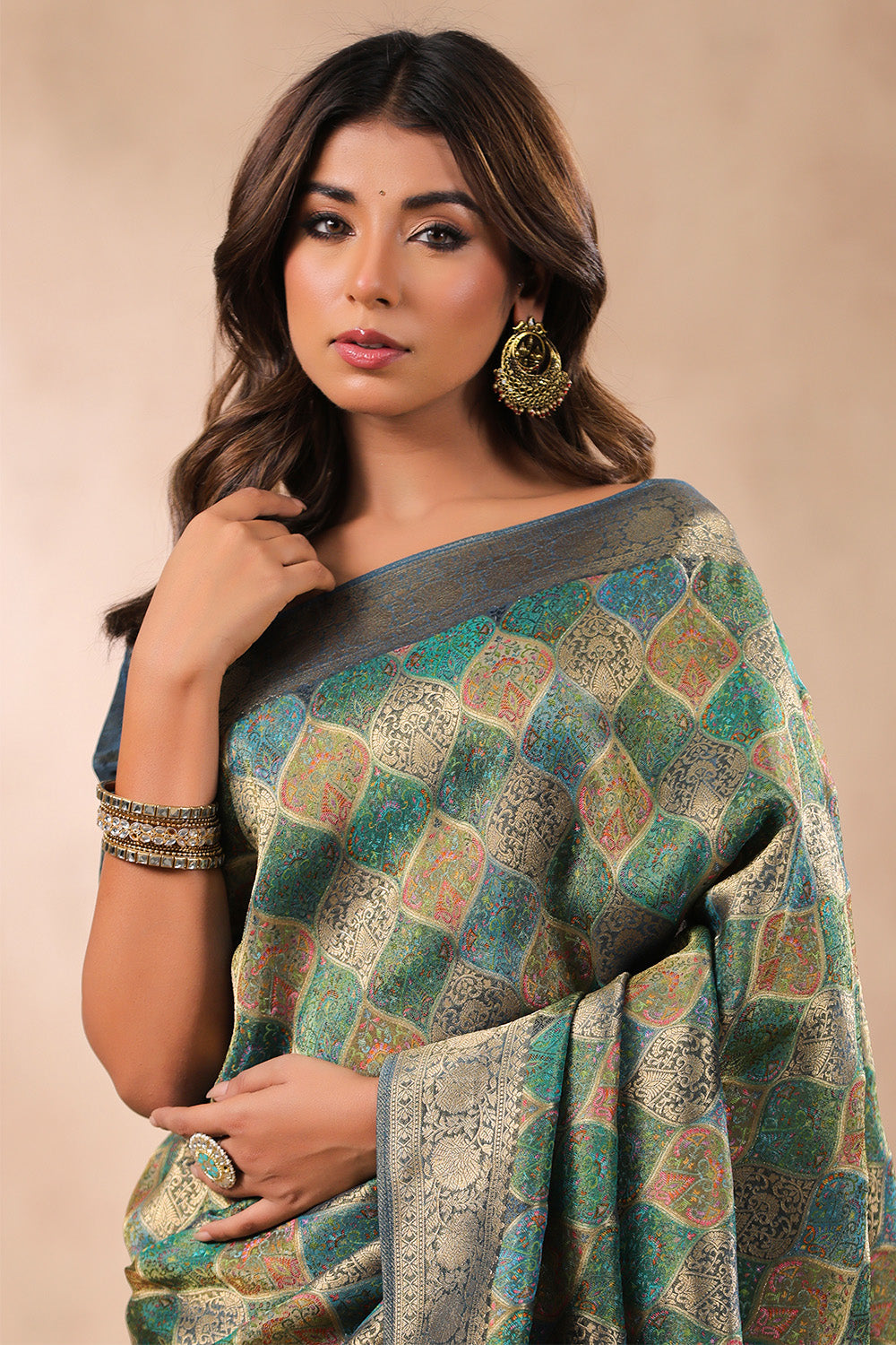 Teal Color Banarasi Woven Silk Saree