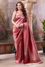 Rani Color Zari Woven Tissue Silk Saree