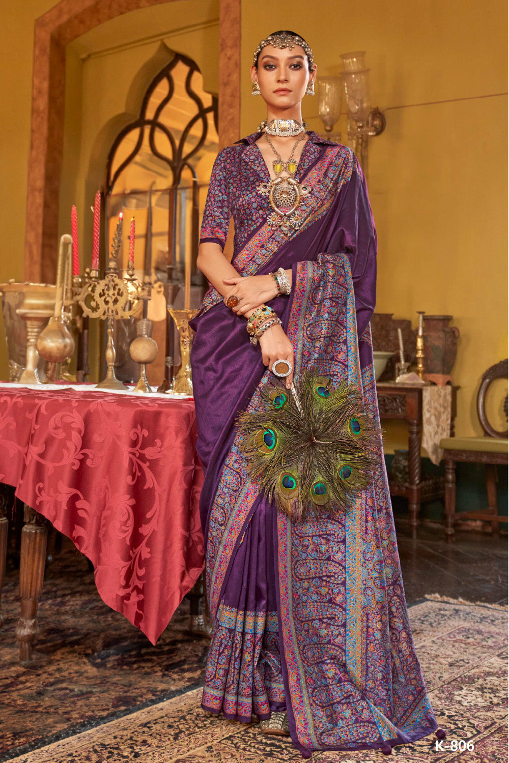 Purple Color Printed Gajji Silk Saree