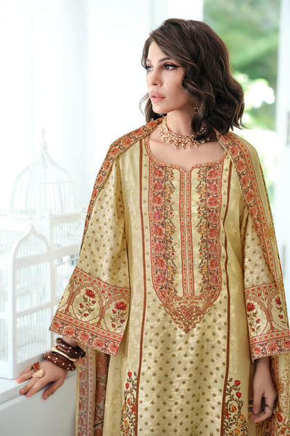 Cream Cotton Silk Digital Printed Unstitched Suit Material